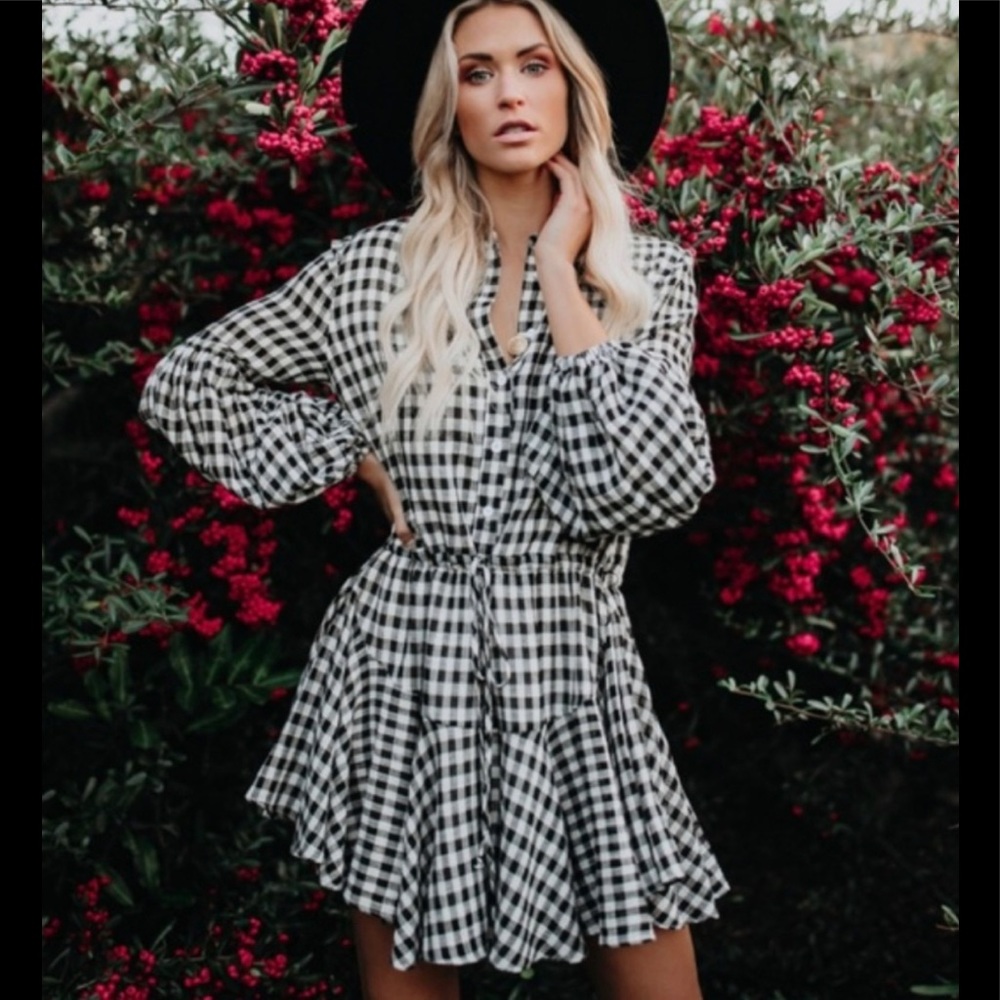 Vici Gingham Long Sleeve Dress, Large